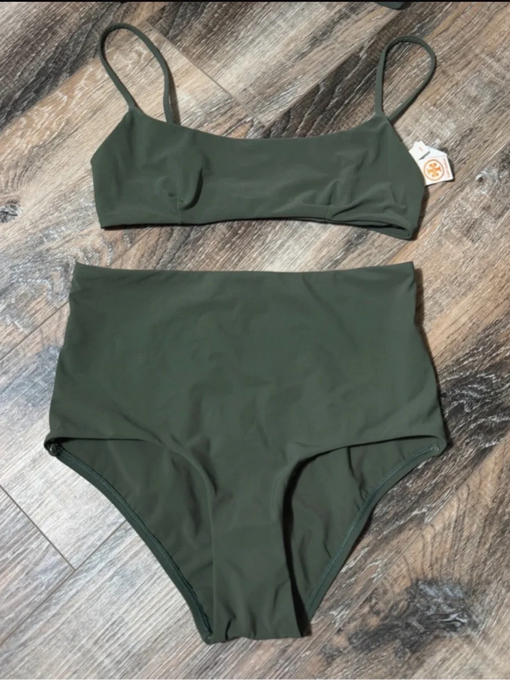 Tory Burch Olive Green Square Neck Bikini Set High Waist